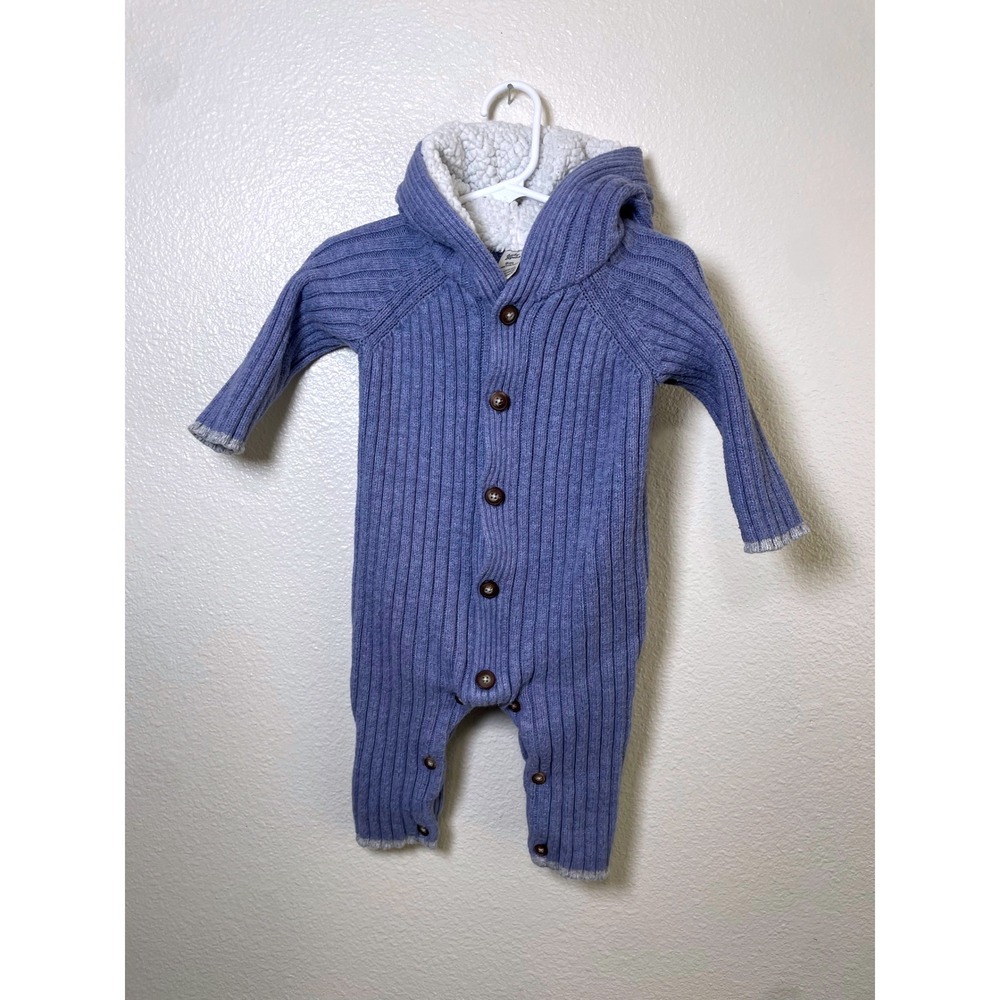 Baby Bgosh Knit Romper Kids 9M Purple Blue Hooded Sherpa Ribbed One Piece
